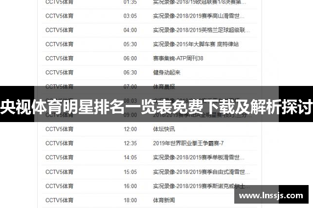 央视体育明星排名一览表免费下载及解析探讨